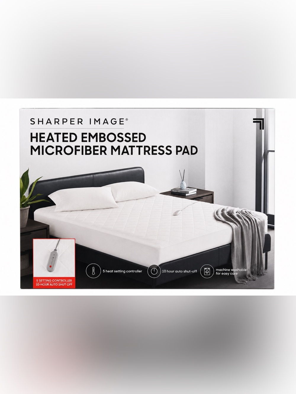 Sharper Image Embossed Queen Heated Mattress Pad Dual Control White